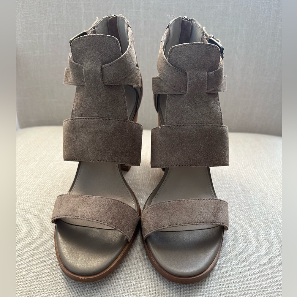 Hinge Taupe Suede Heeled Sandals - Size 7.5 - Picture 6 of 11